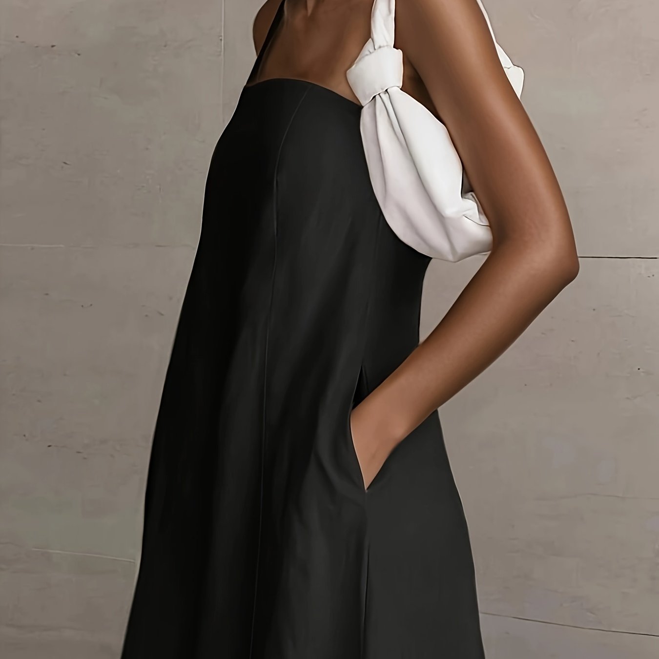 | Lightweight Linen Strapless Long Dress Smooth Texture Casual Solid Color