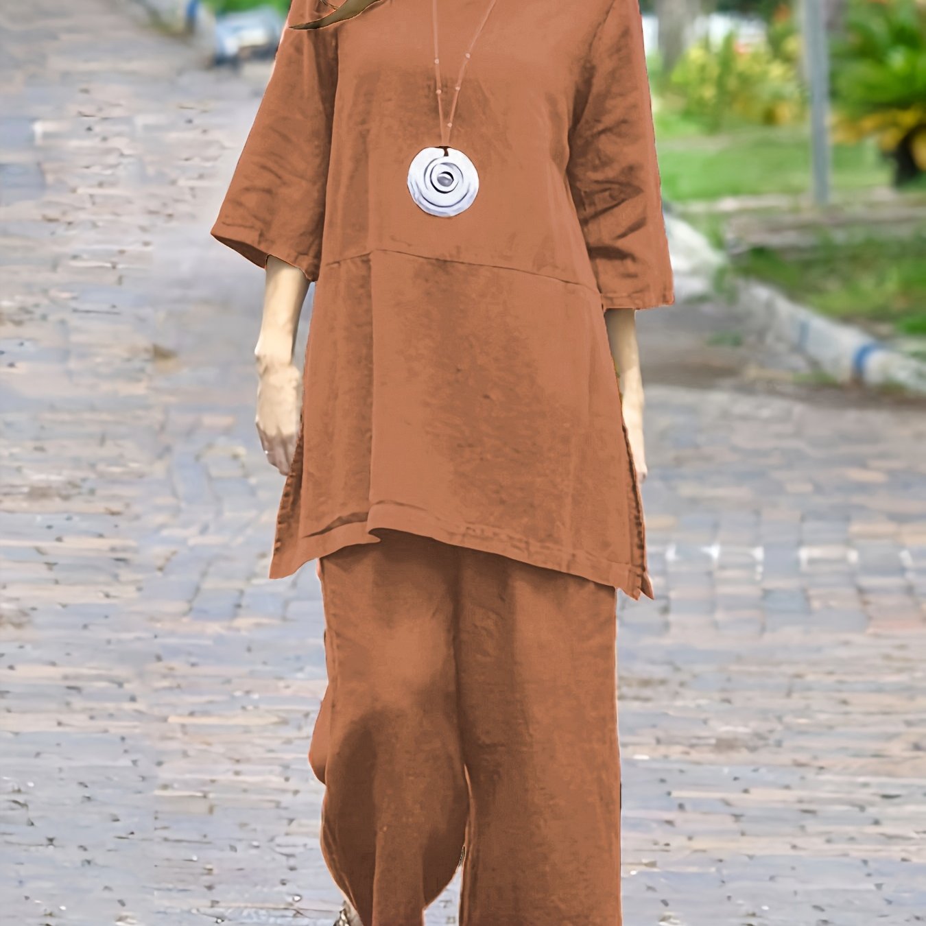 | Women’s Colorblock Casual Shirt and Wide Leg Pants Set