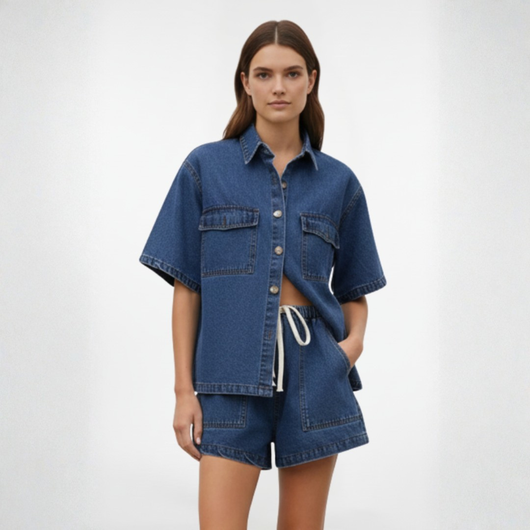 Women’s Denim Two Piece Set with Shorts