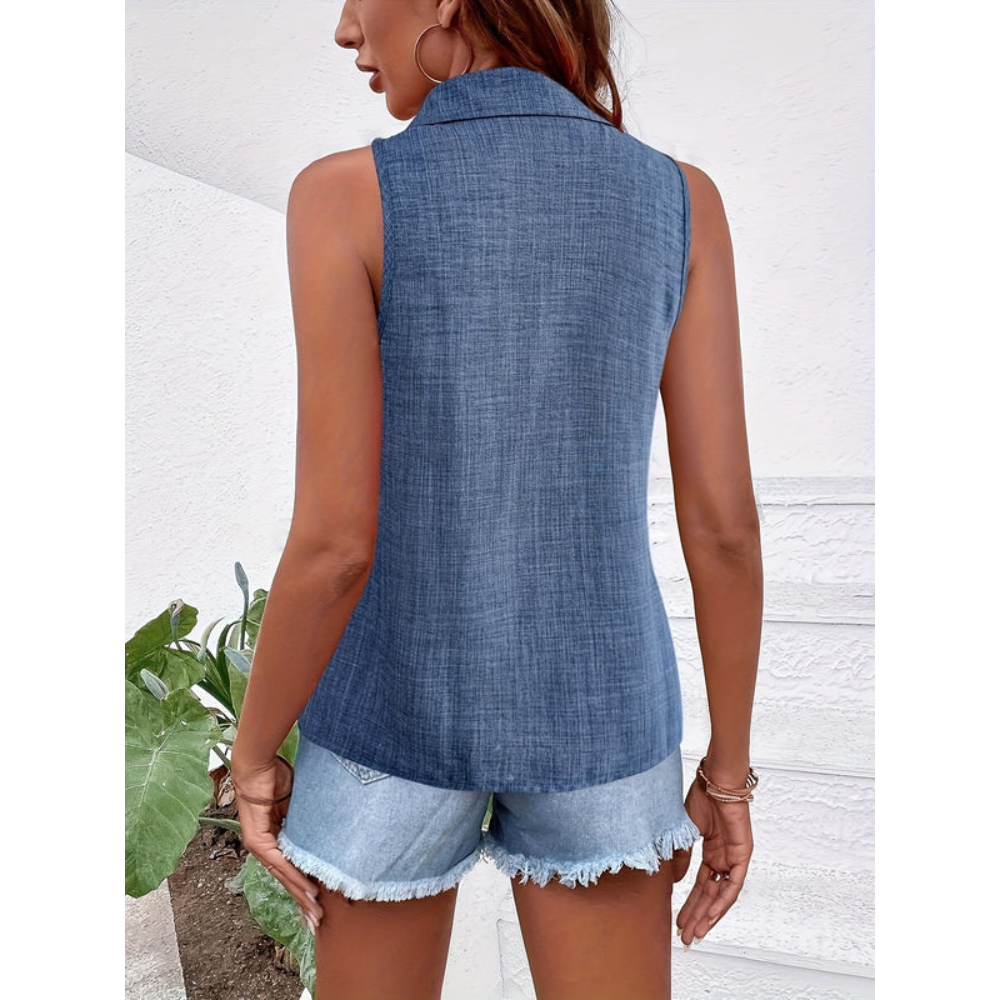 | Women’s Sleeveless Single Button Elegant Blouse