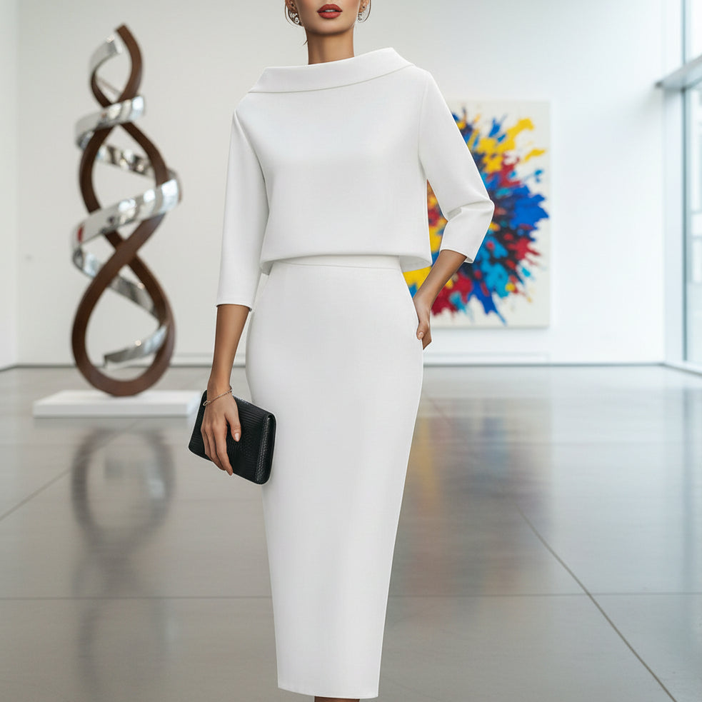 Boat Neck Top and Midi Skirt Set with Timeless Grace