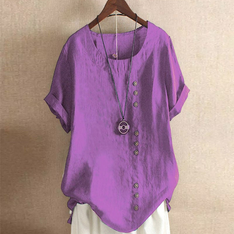 Women’s Summer Button Detail Casual Blouse Chic Everyday Top