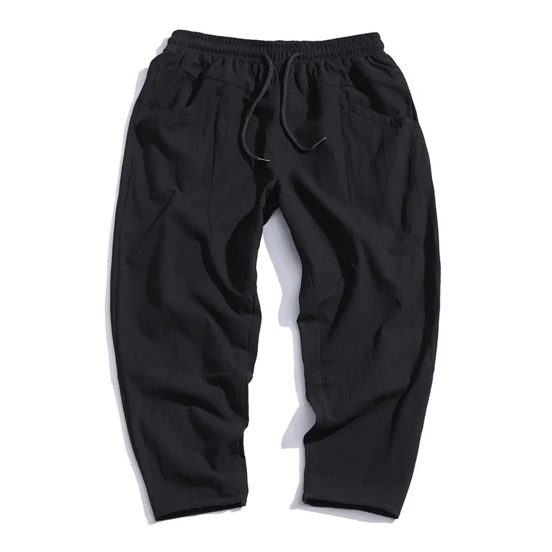 | Cropped Cotton Linen Drawstring Pants