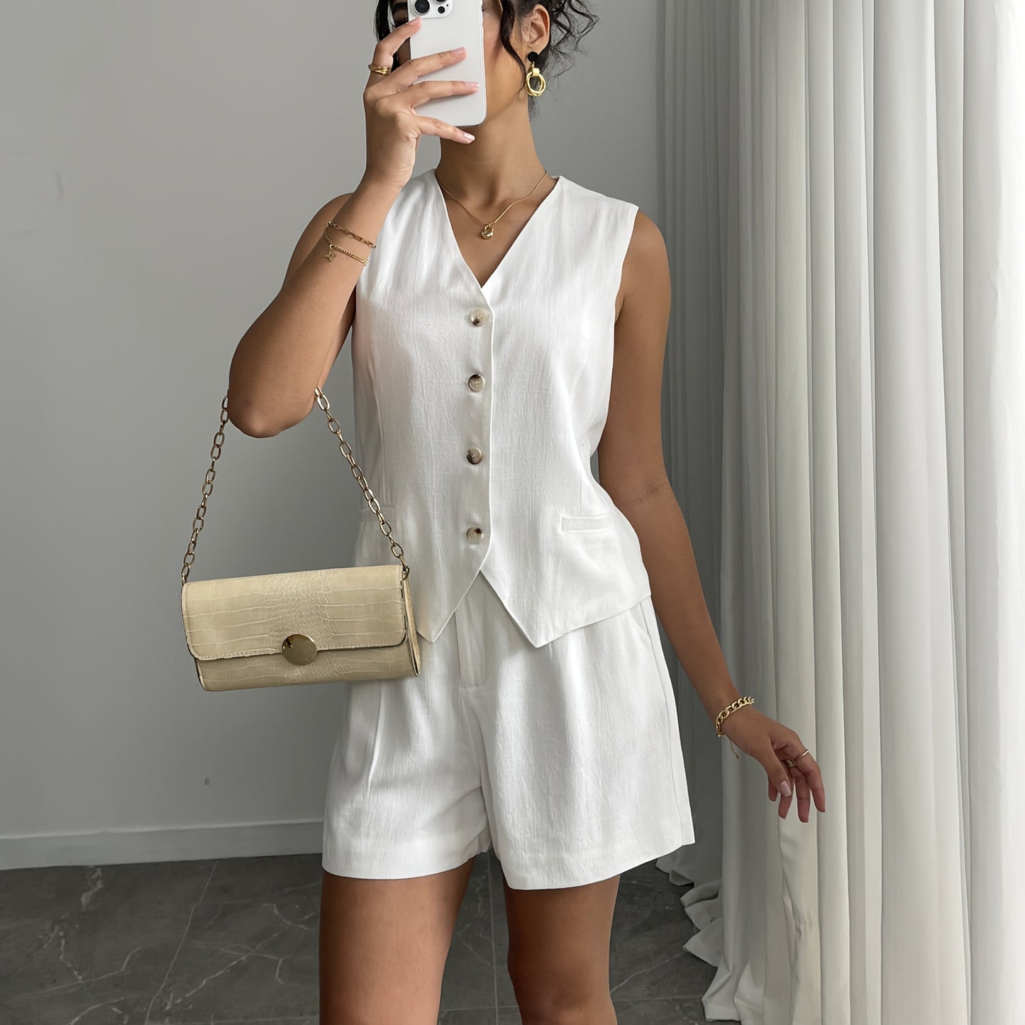 | Women’s Elegant Casual Vest and Shorts Set