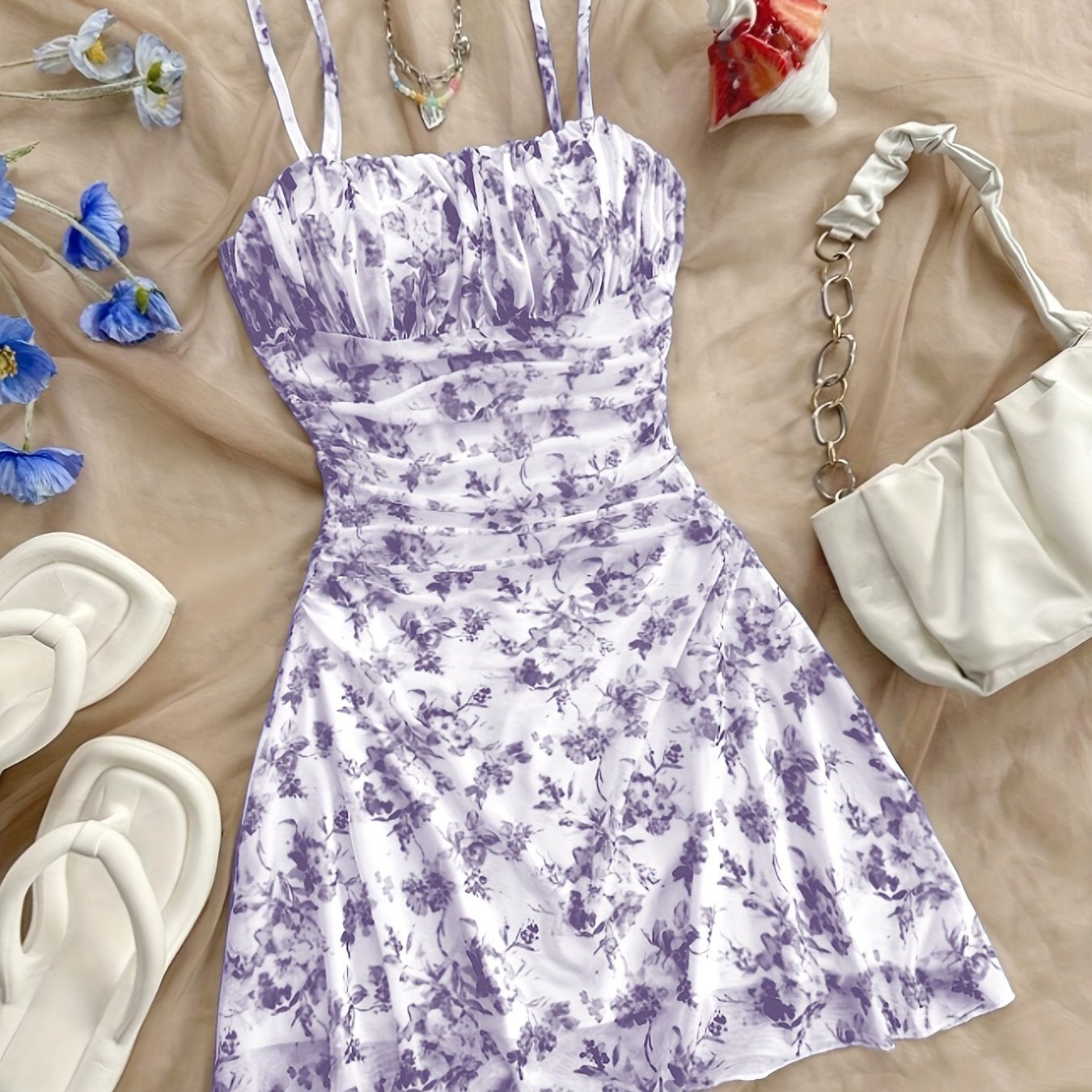 Floral Halter Dress with Elegant Silhouette
