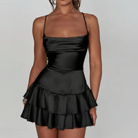 Satin Dress with Cross Back & Soft Layers