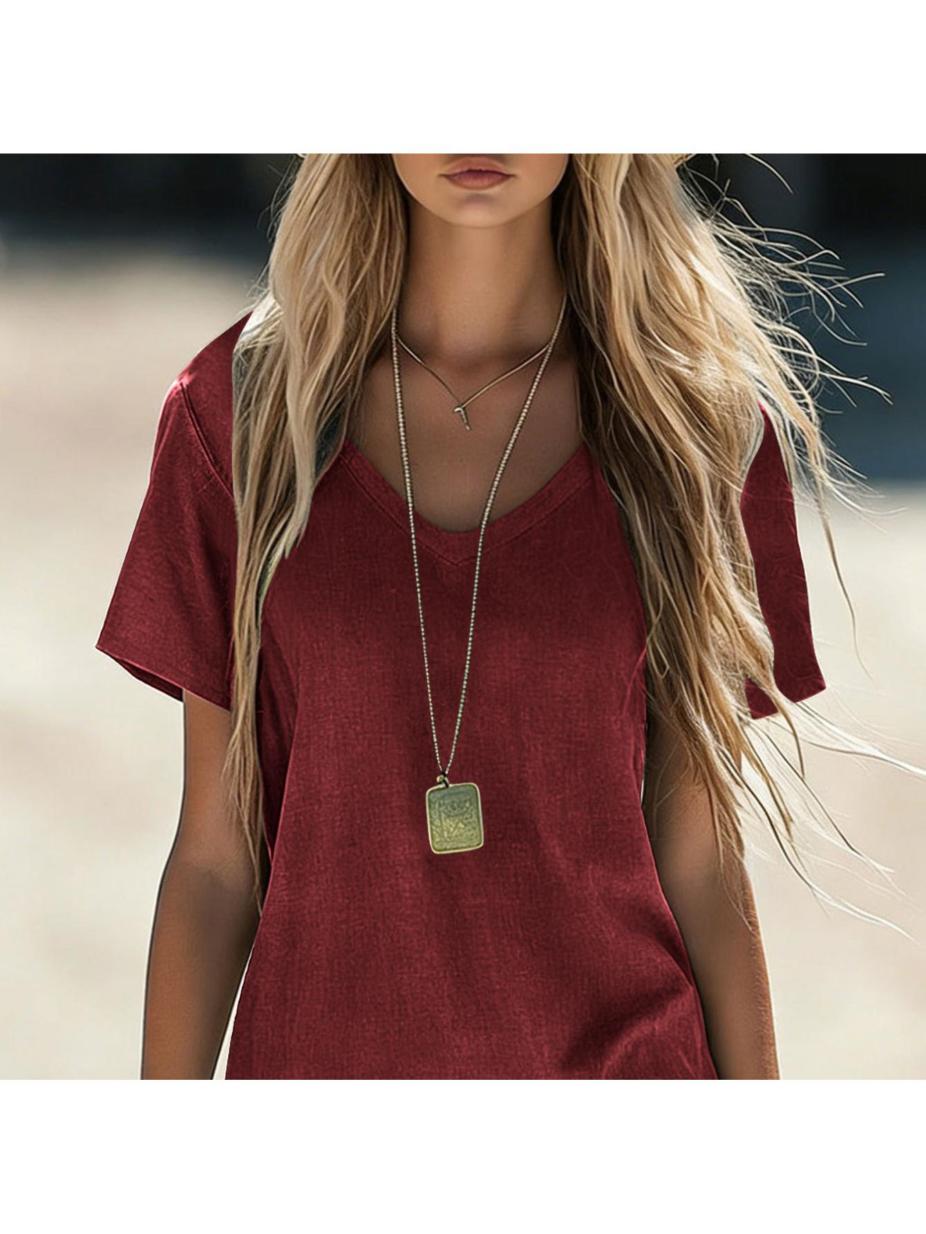 Comfortelle | Breathable Solid V-Neck Casual Dress with Pocket Detail