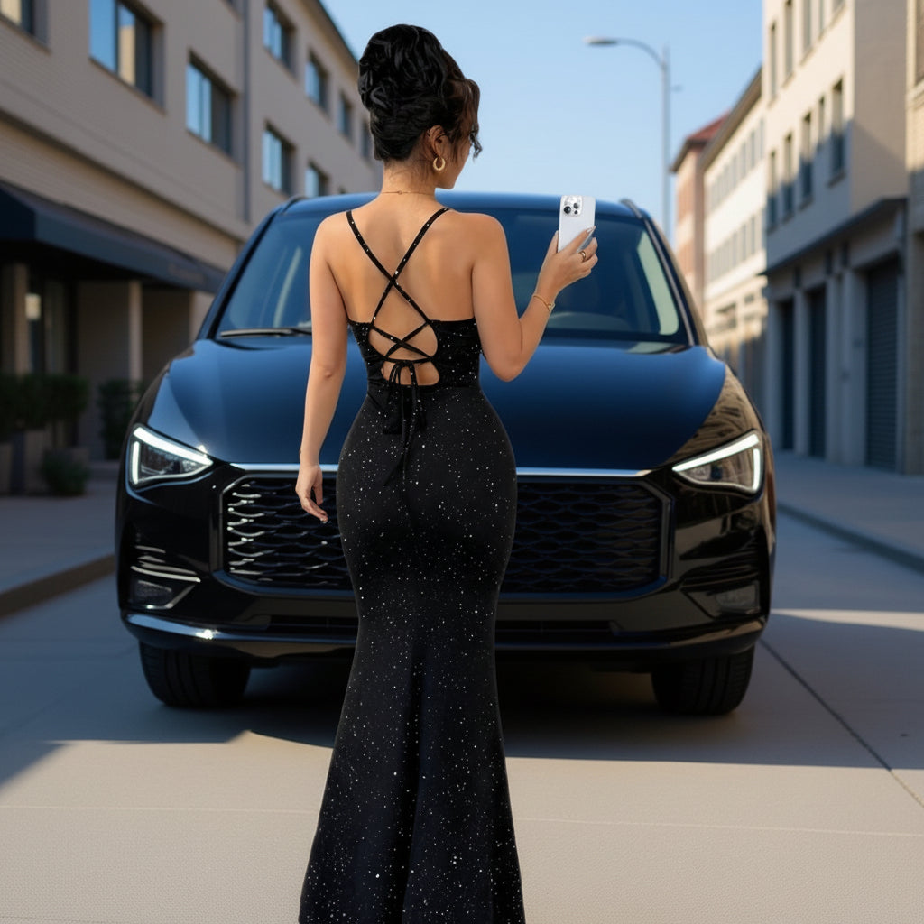 Glam Sequin Maxi with Flared Skirt