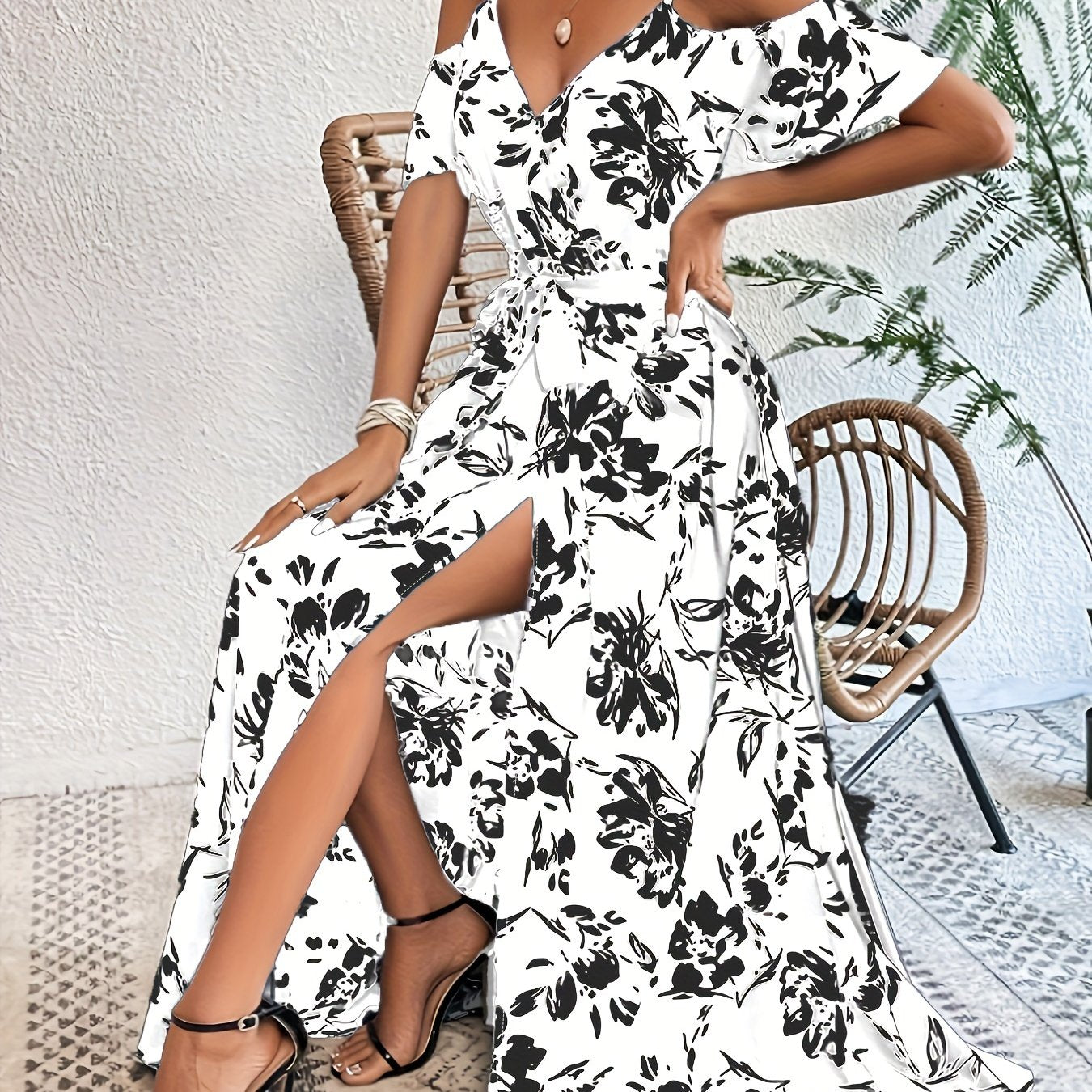 Sleeveless Floral Midi Dress with Side Slit