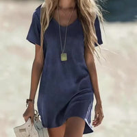 Comfortelle | Breathable Solid V-Neck Casual Dress with Pocket Detail