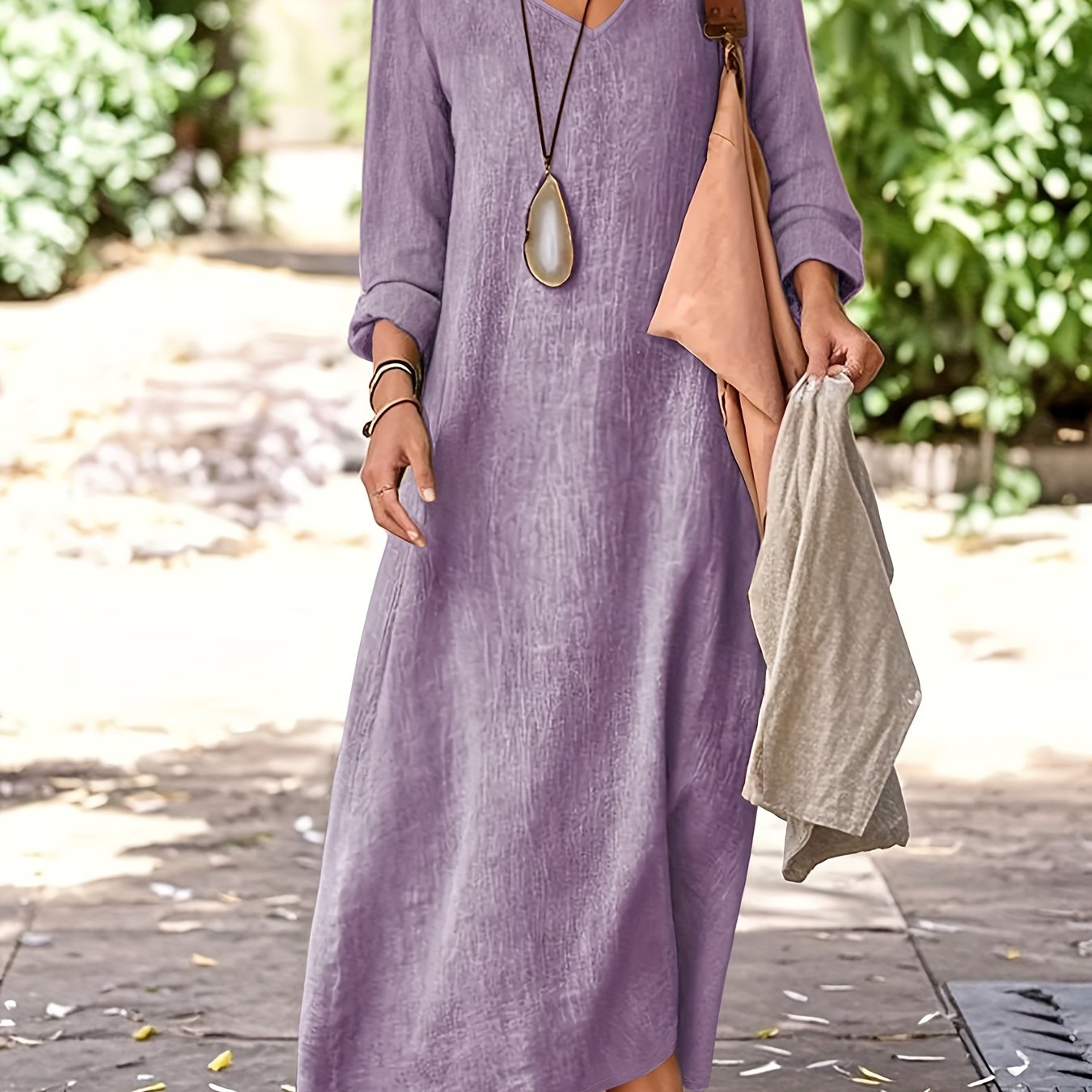 Women’s Elegant V-Neck Long Sleeve Maxi Dress