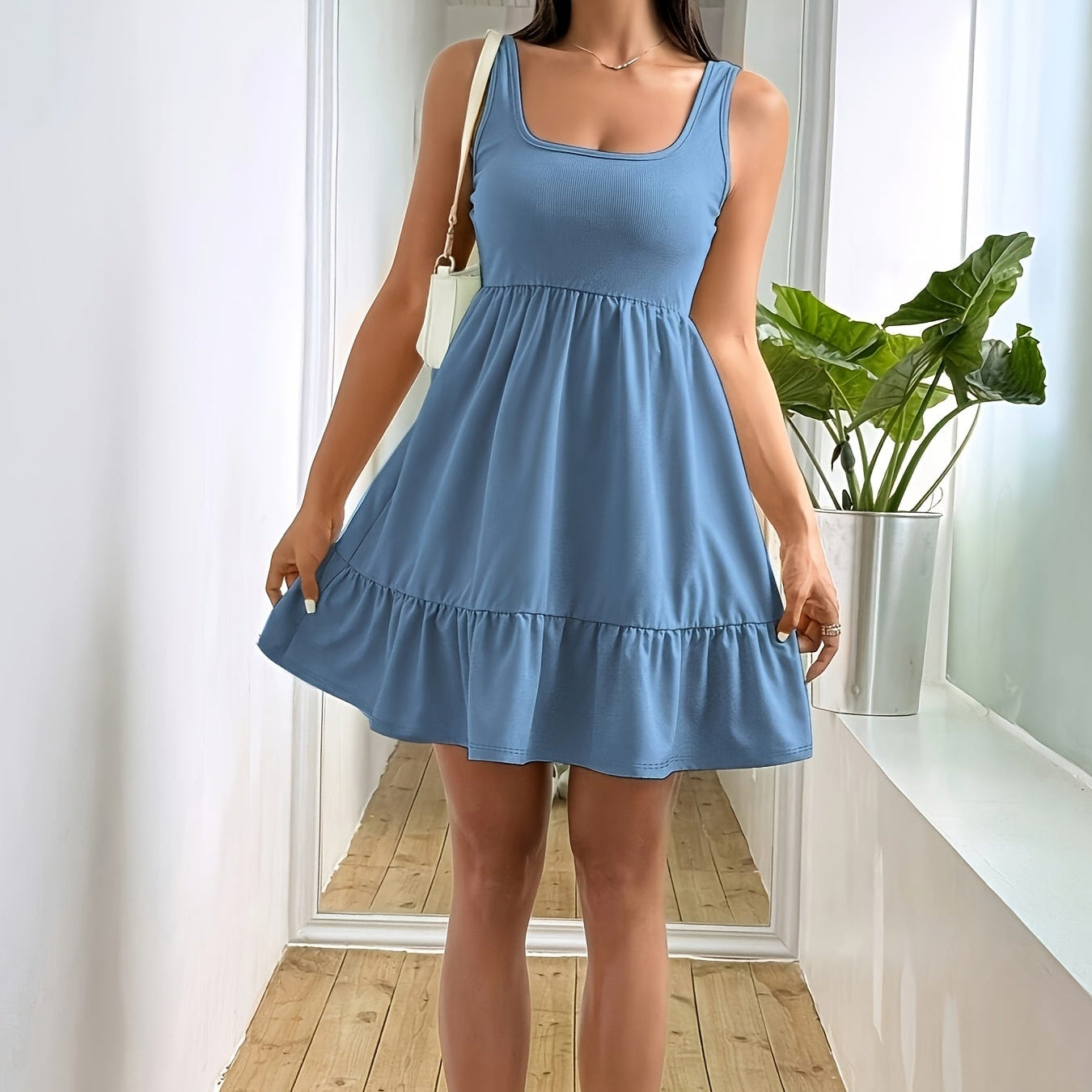 Ruffled Lychee Leaf Off-Shoulder Beach & Resort Dress for Women