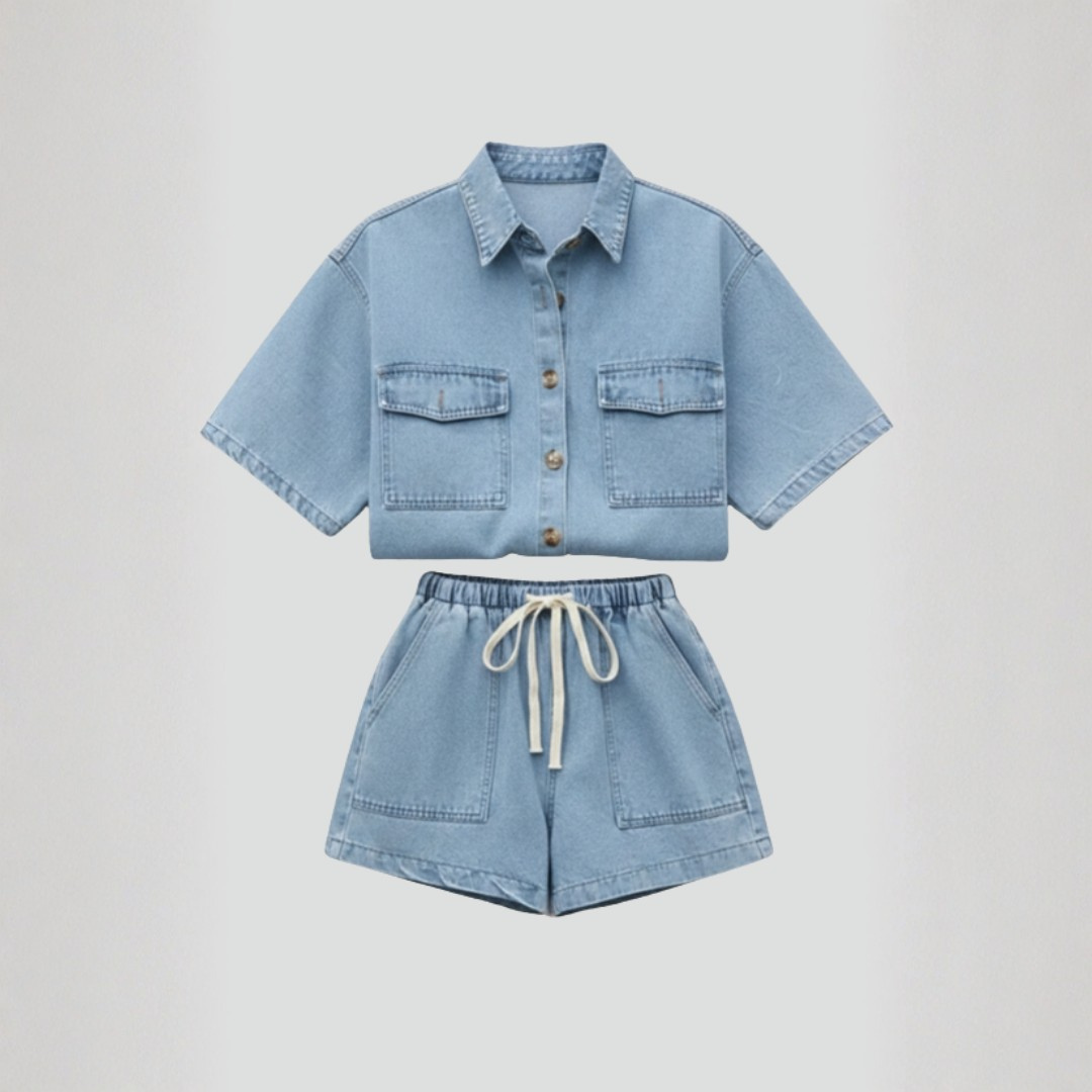Women’s Denim Two Piece Set with Shorts