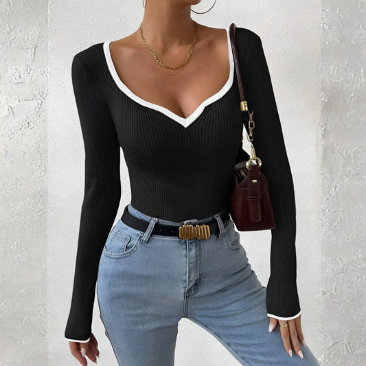 Natalie | Women’s Winter Contrast Trim Knit Sweater