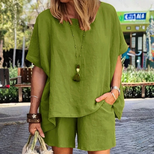 | Women’s Casual Solid Color Top and Shorts Set