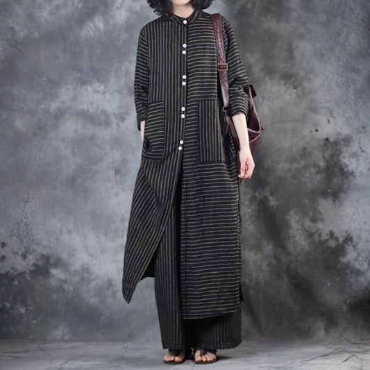 | Women’s Striped Casual Button Detail Pants Set