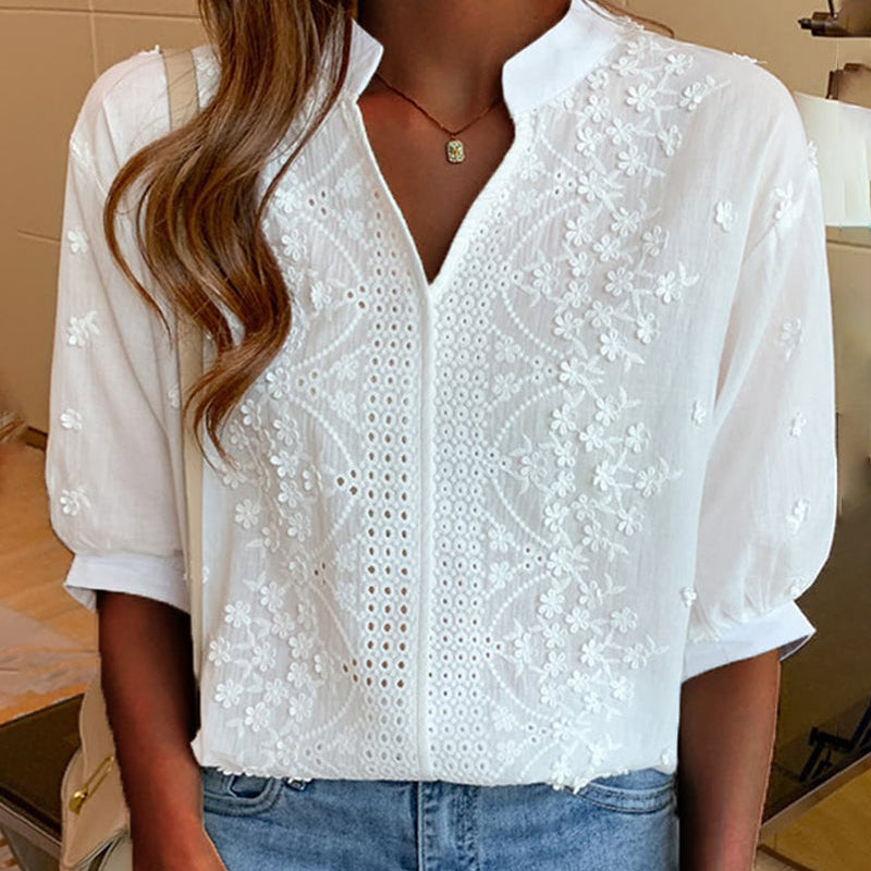 Women’s Lightweight V Neck Puff Sleeve Summer Blouse