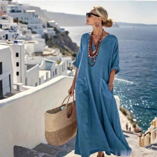 | Women’s Elegant V-Neck Lace-Up Kaftan Dress