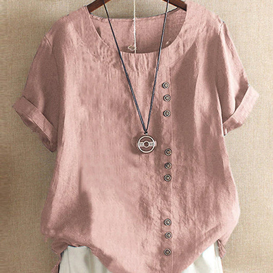 Women’s Summer Button Detail Casual Blouse Chic Everyday Top