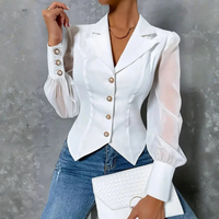 Refined Peak Collar Sheer Sleeve Blouse