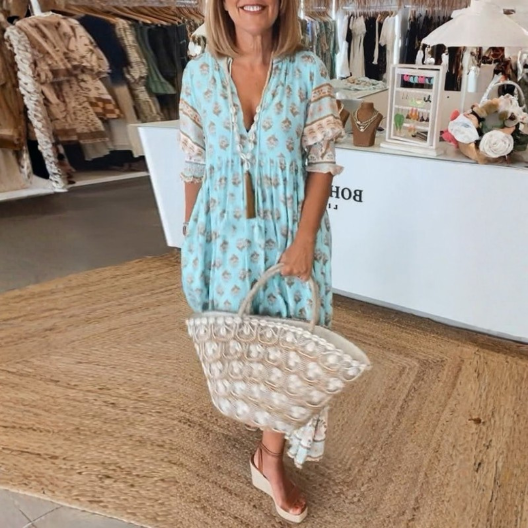 Printed V-Neck Midi Dress