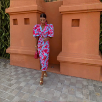 | Women’s Summer Printed Puff Sleeve Midi Dress