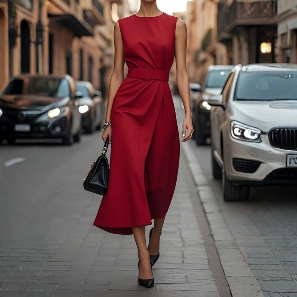 Women’s Sleeveless Belted Midi Dress