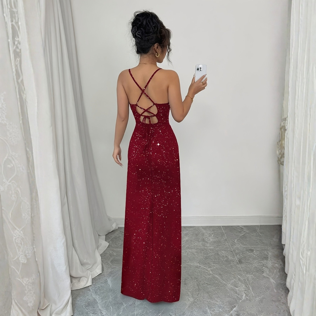 Red Sequin Maxi Dress with Elegant Split