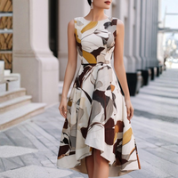 Abstract Floral Sleeveless Fit and Flare Midi Dress
