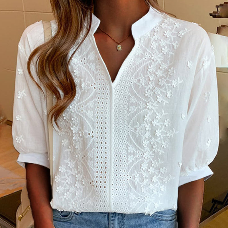 V-Neck Puff Sleeve Blouse