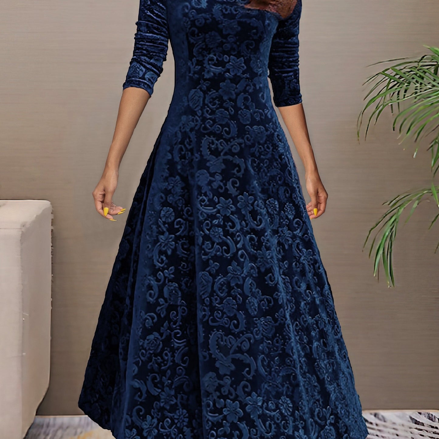 Long Sleeve Velvet Dress with Elegant Flow