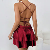 Satin Dress with Cross Back & Soft Layers