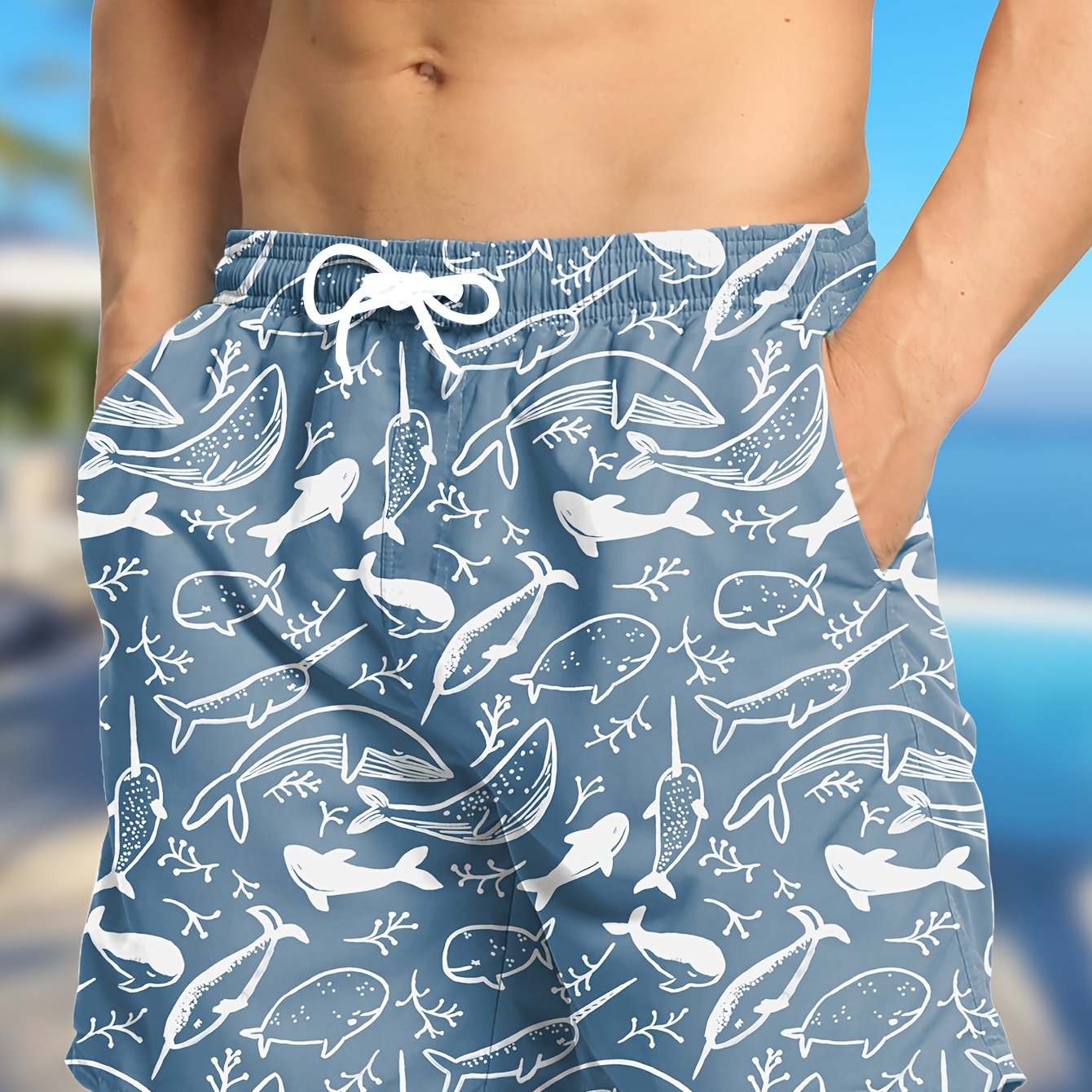 Tropical Board Shorts for Men Drawstring Lightweight Swimwear