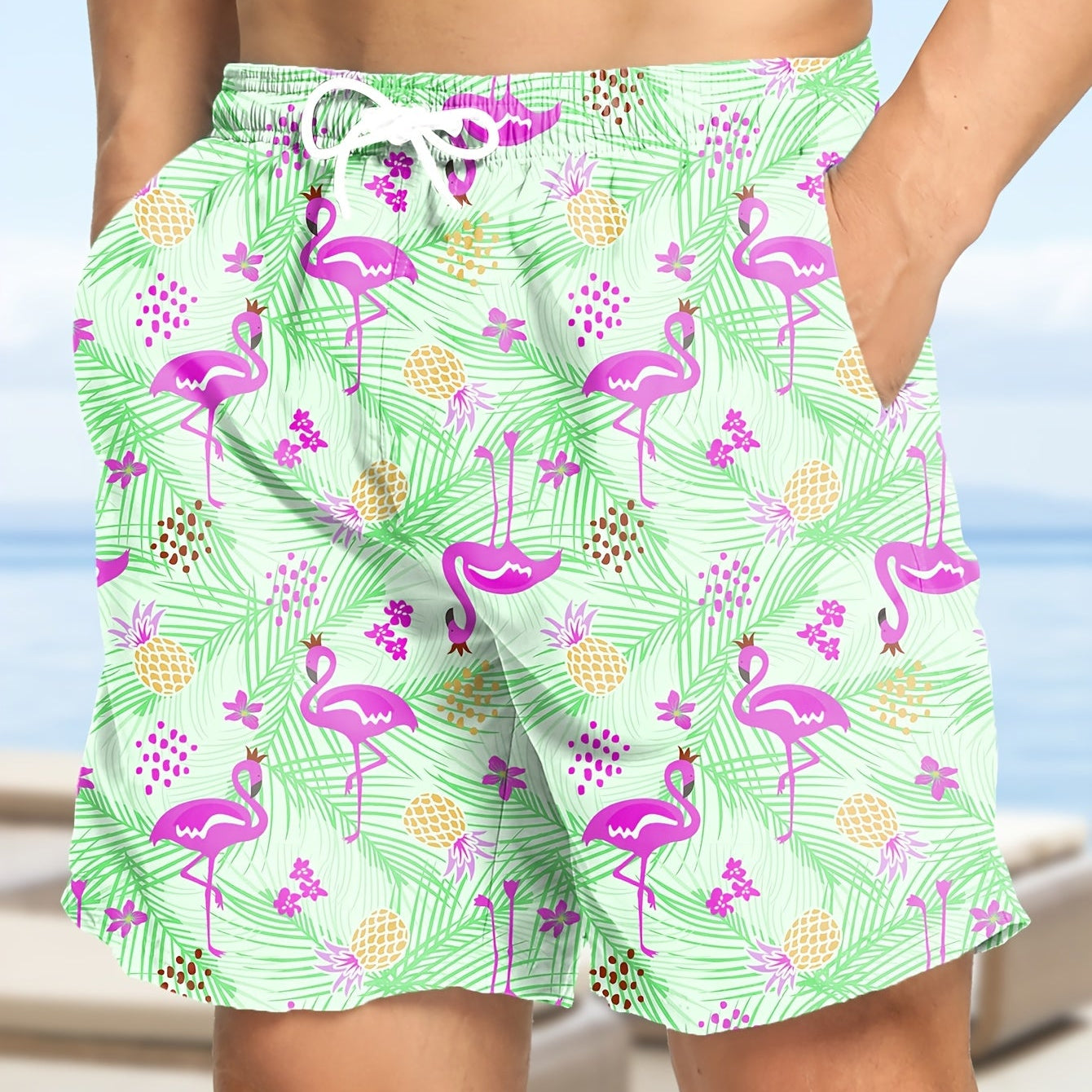 Tropical Board Shorts for Men Drawstring Lightweight Swimwear