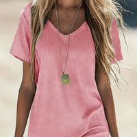 Comfortelle | Breathable Solid V-Neck Casual Dress with Pocket Detail