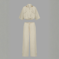 Women’s Casual Draped Top and Wide Leg Pants Set