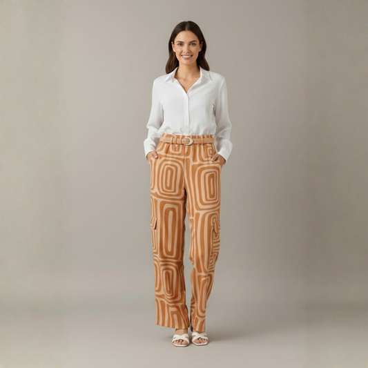 Kayla | Women’s Two Piece Set with Collared Blouse and Printed Trousers