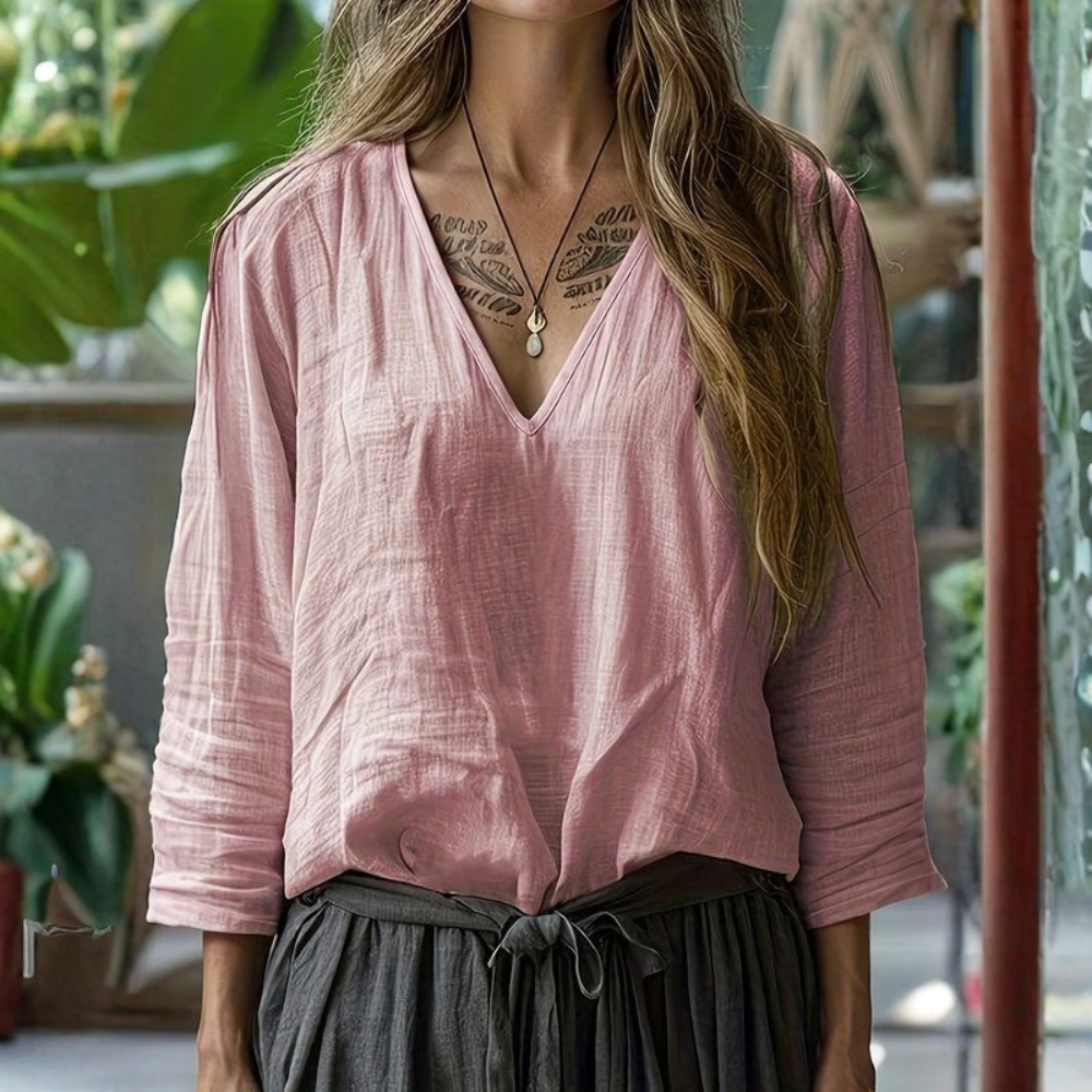 | Women’s Minimalist V-Neck Casual Blouse
