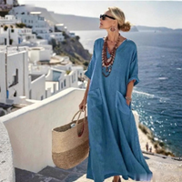 Women’s Elegant V-Neck Lace-Up Kaftan Dress