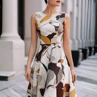 Abstract Floral Sleeveless Fit and Flare Midi Dress