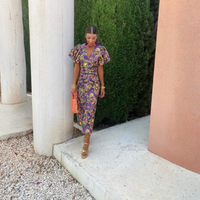 | Women’s Summer Printed Puff Sleeve Midi Dress