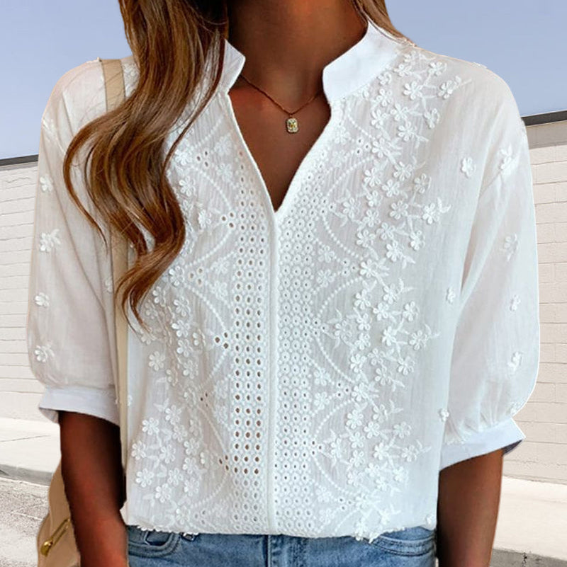 V-Neck Puff Sleeve Blouse
