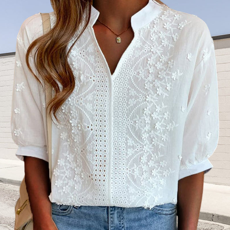 Women’s Lightweight V Neck Puff Sleeve Summer Blouse