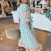 Printed V-Neck Midi Dress