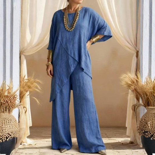 | Women’s Elegant Casual Two-Piece Round Neck Outfit Set