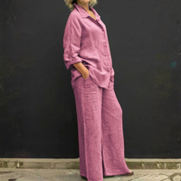 Women’s Linen Look Two-Piece Shirt and Straight Pants Set