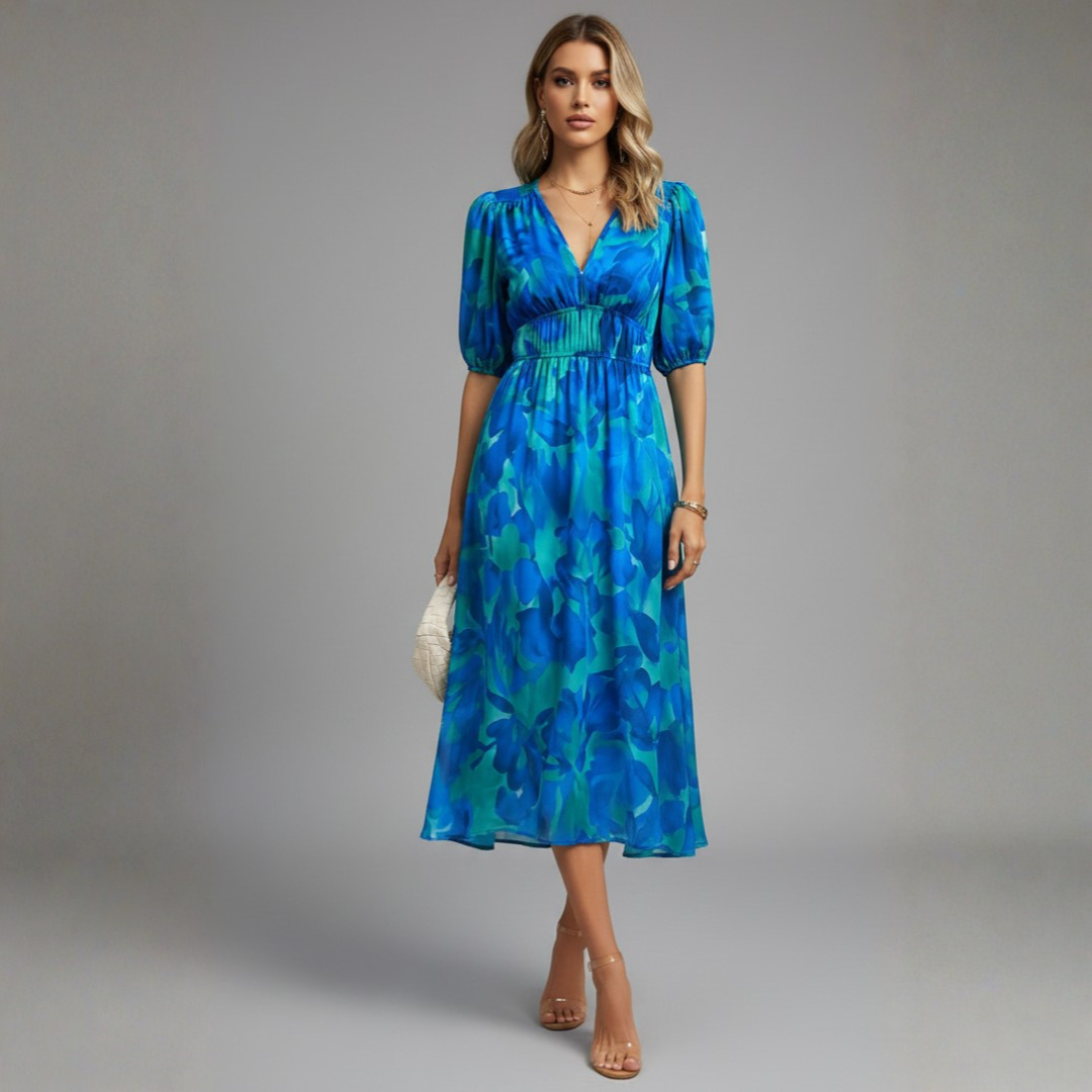 | Women’s Puff Sleeve Floral Midi Dress