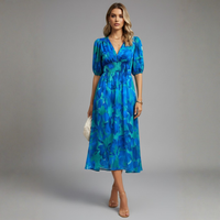 | Women’s Puff Sleeve Floral Midi Dress