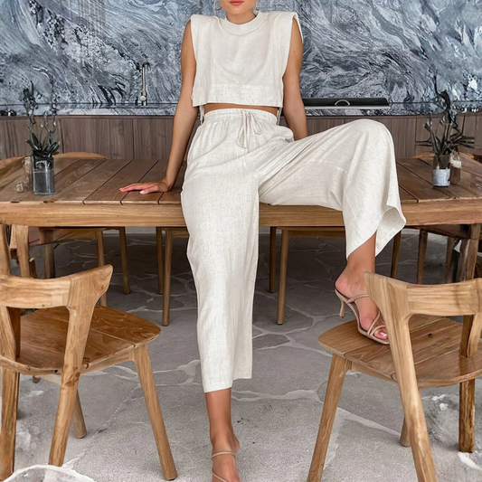Charlotte | Women’s Round Neck Vest and Cropped Wide Leg Pants Set