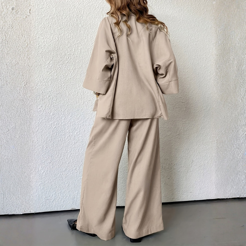 | Women’s Casual Loose Shirt and Wide Leg Pants Set